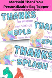 Custom Mermaid Thank You Personalizable Bag Topper Tag Canva Template Printable