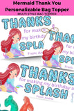 Custom Mermaid Thank You Personalizable Bag Topper Tag Canva Template Printable