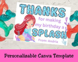 Custom Mermaid Thank You Personalizable Bag Topper Tag Canva Template Printable