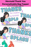 Custom Mermaid Thank You Personalizable Bag Topper Tag Canva Template Printable