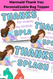 Custom Mermaid Thank You Personalizable Bag Topper Tag Canva Template Printable