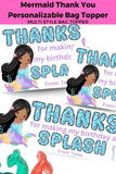 Custom Mermaid Thank You Personalizable Bag Topper Tag Canva Template Printable
