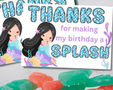 Custom Mermaid Thank You Personalizable Bag Topper Tag Canva Template Printable