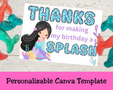 Custom Mermaid Thank You Personalizable Bag Topper Tag Canva Template Printable