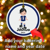 Blue Boy Soccer Player Custom Name Christmas Ornament