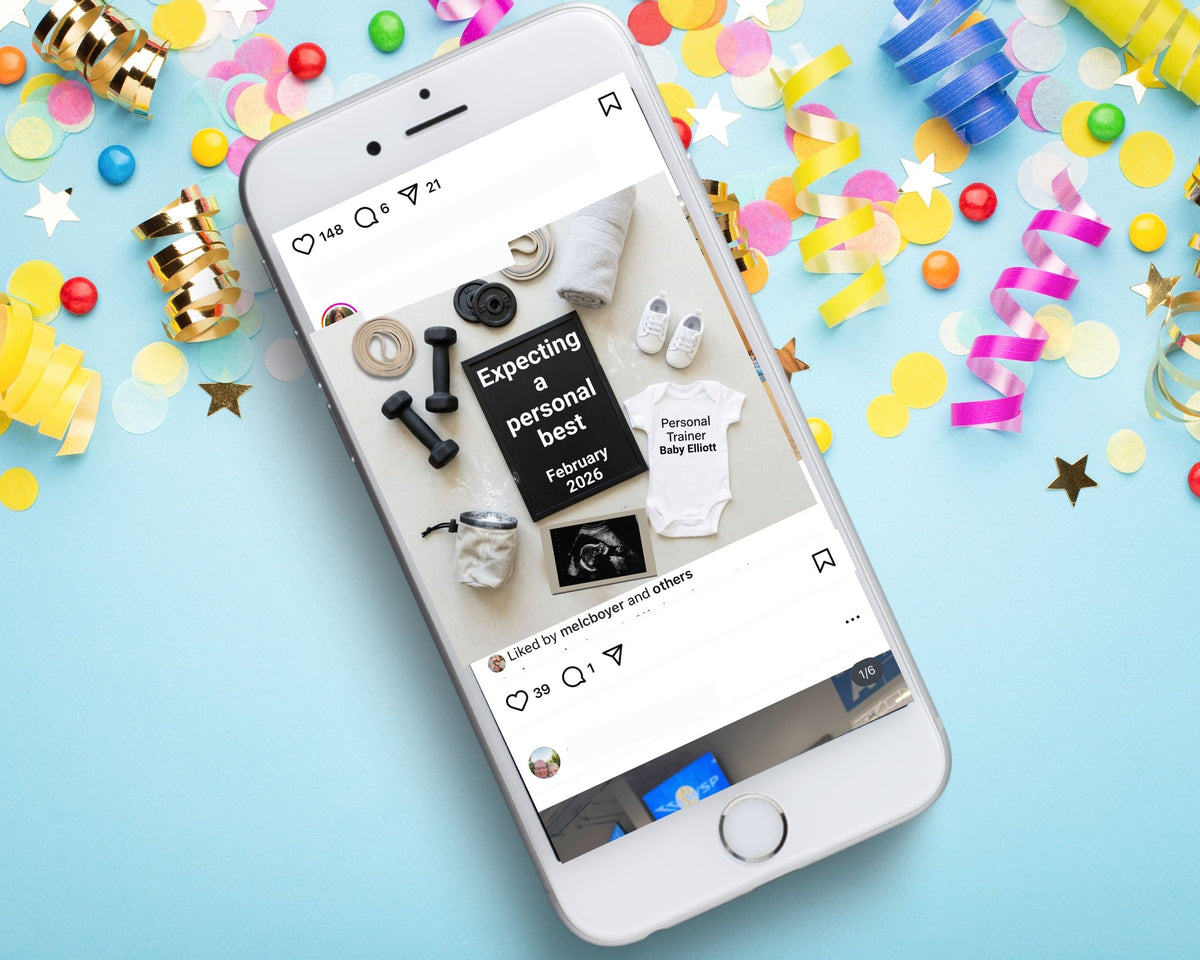 Gym Pregnancy Announcement Canva Template – Fitness Baby Reveal