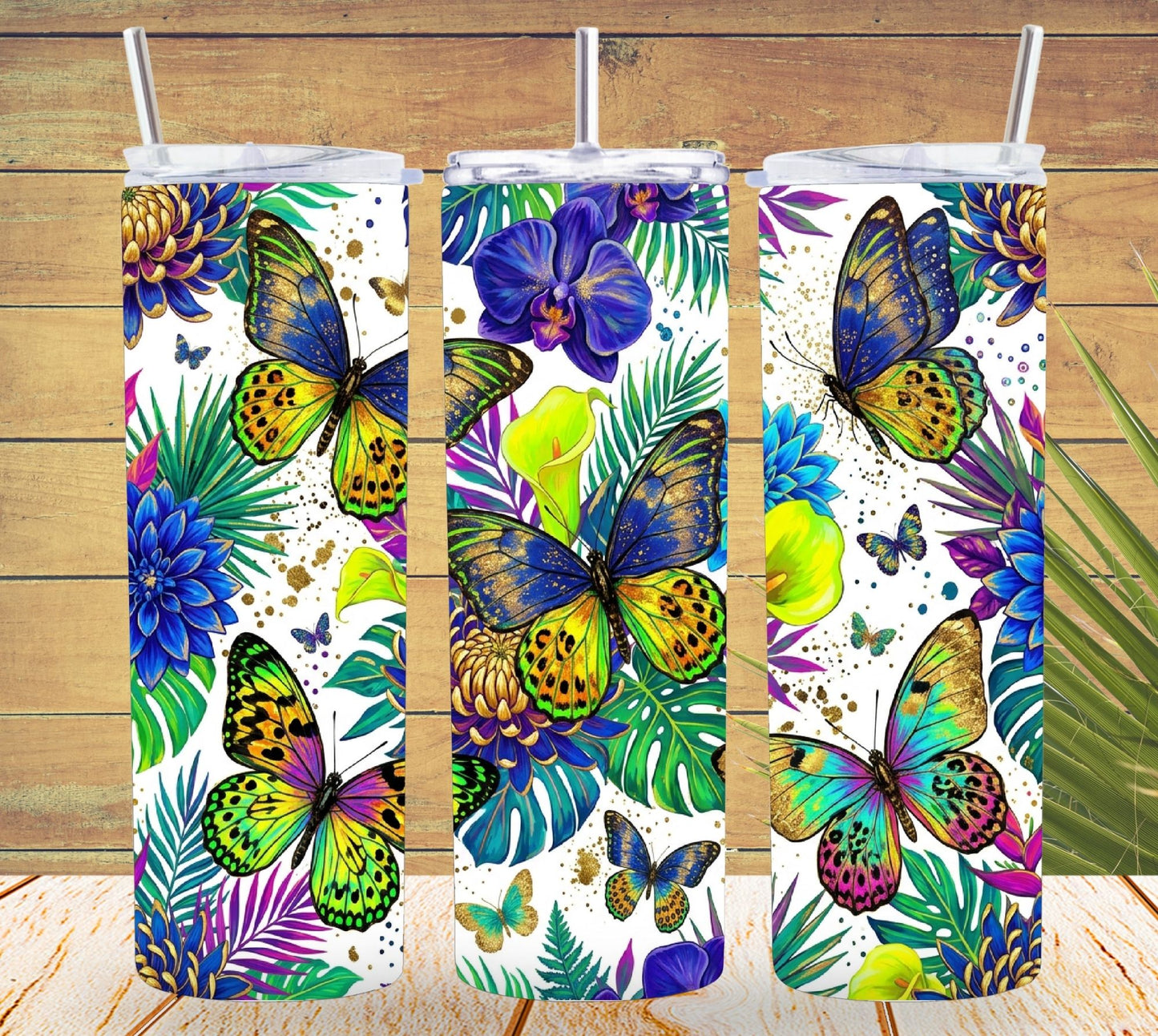 Butterfly Floral TUMBLER and Tumbler Wrap PNG *1064