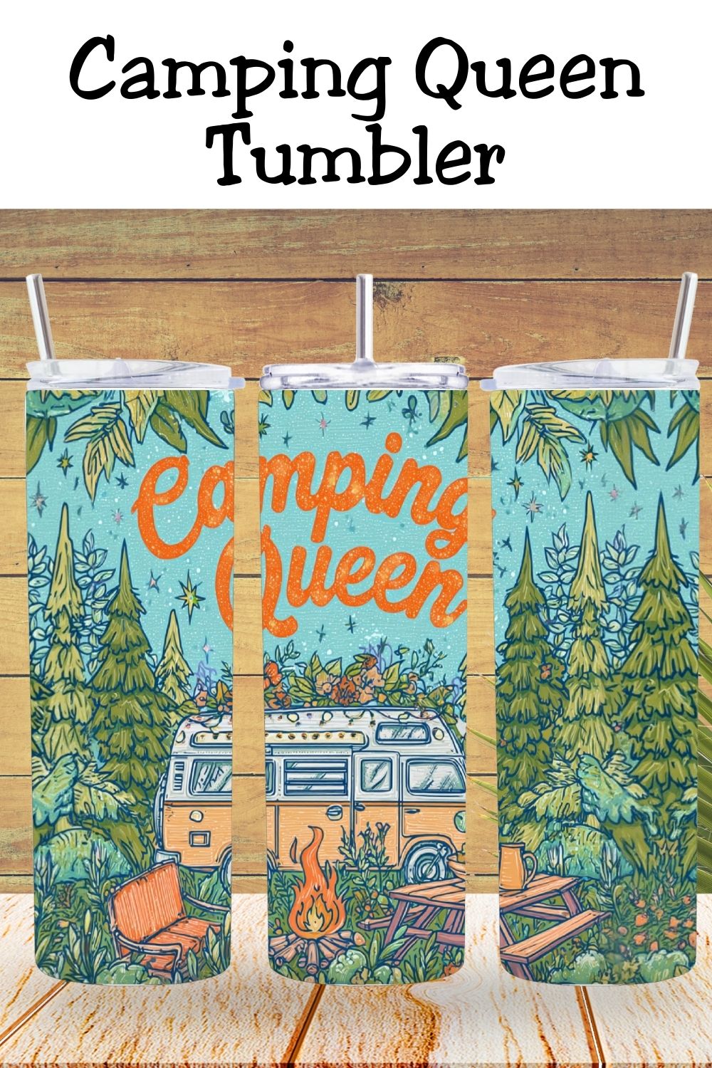 Love camping, campfires, and cozy vibes? This Camping Queen tumbler design features a retro camper scene and outdoor charm. Choose a physical camper tumbler or a tumbler PNG wrap to create your own. Ideal for camping lovers, outdoor tumbler fans, and sublimation projects.