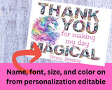 Thank You Personalizable Unicorn Candy Bag Topper Canva Template