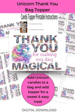 Thank You Personalizable Unicorn Candy Bag Topper Canva Template