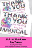 Thank You Personalizable Unicorn Candy Bag Topper Canva Template