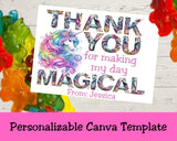 Thank You Personalizable Unicorn Candy Bag Topper Canva Template