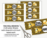 Cute Construction Personalizable Water Bottle Label Printable