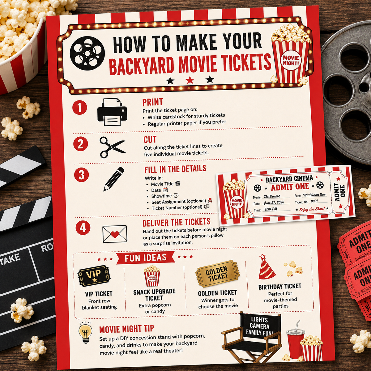 Backyard Movie Night Printable Tickets