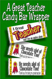 A Great Teacher can't live on apples alone...she needs alot of chocolate too!   Give your favorite teacher a yummy candy bar with this candy bar wrapper as a thank you gift for teacher appreciation week or at the end of school.  Available in both male and female, you'll be your teacher's favorite student with this cute teacher gift. #teachergift #teacherthankyou #teacherappreciationgift #candybarwrapper