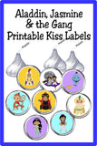 Bring all the characters in this beloved fairy tale to life with these Aladdin Kiss printable labels. These printable Kiss lables are the perfect addition to any Aladdin party. #aladdinparty #jasmineparty #kisslabels