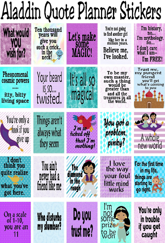 Plan out your week with these Alddin Quote planner sticker printables. #disneyaladdin #aladdinquotes #plannersticker
