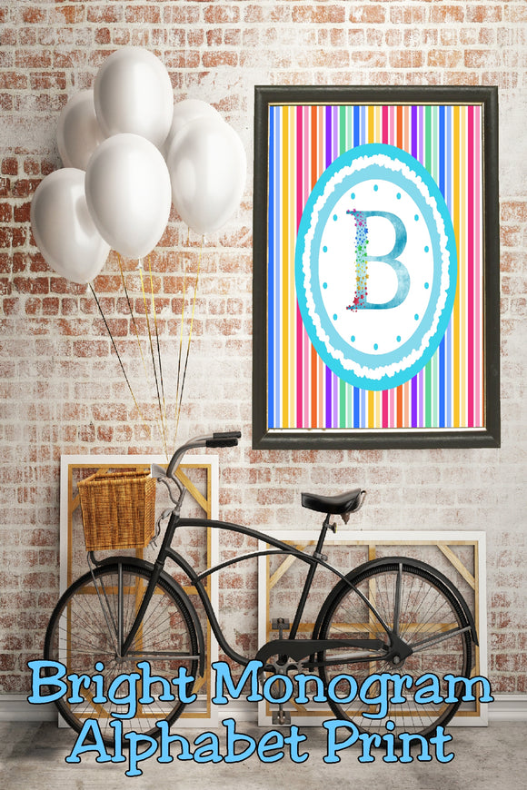 Decorate your home, office, or bedroom with this bright monogram B print. Print has a great spring feel and would be perfect for Easter decor or as a beautiful party decoration.