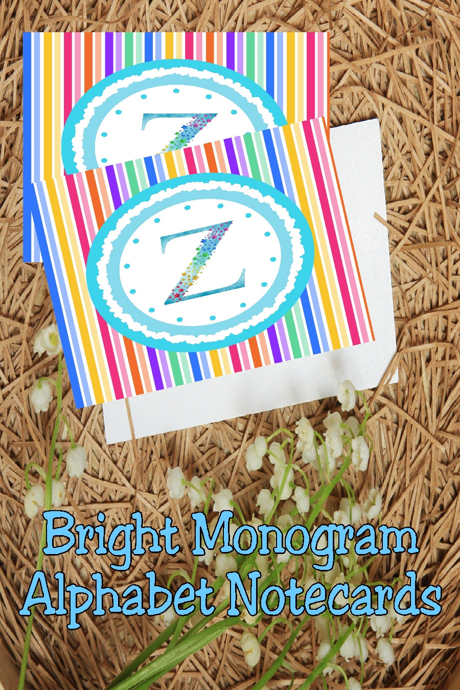 Bright Stripes Monogram Note Cards Print