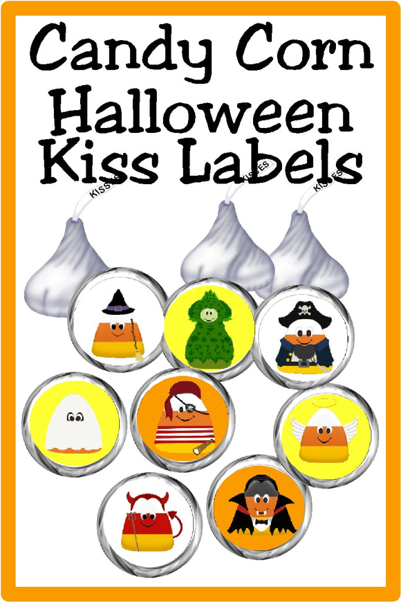 Bring a new type of candy corn to your Halloween party with these yummy candy corn kisses.  These printable labels are a fun addition to any Halloween party dessert table or as a party favor for your guests. #halloweenparty #candycorn #kisslabels