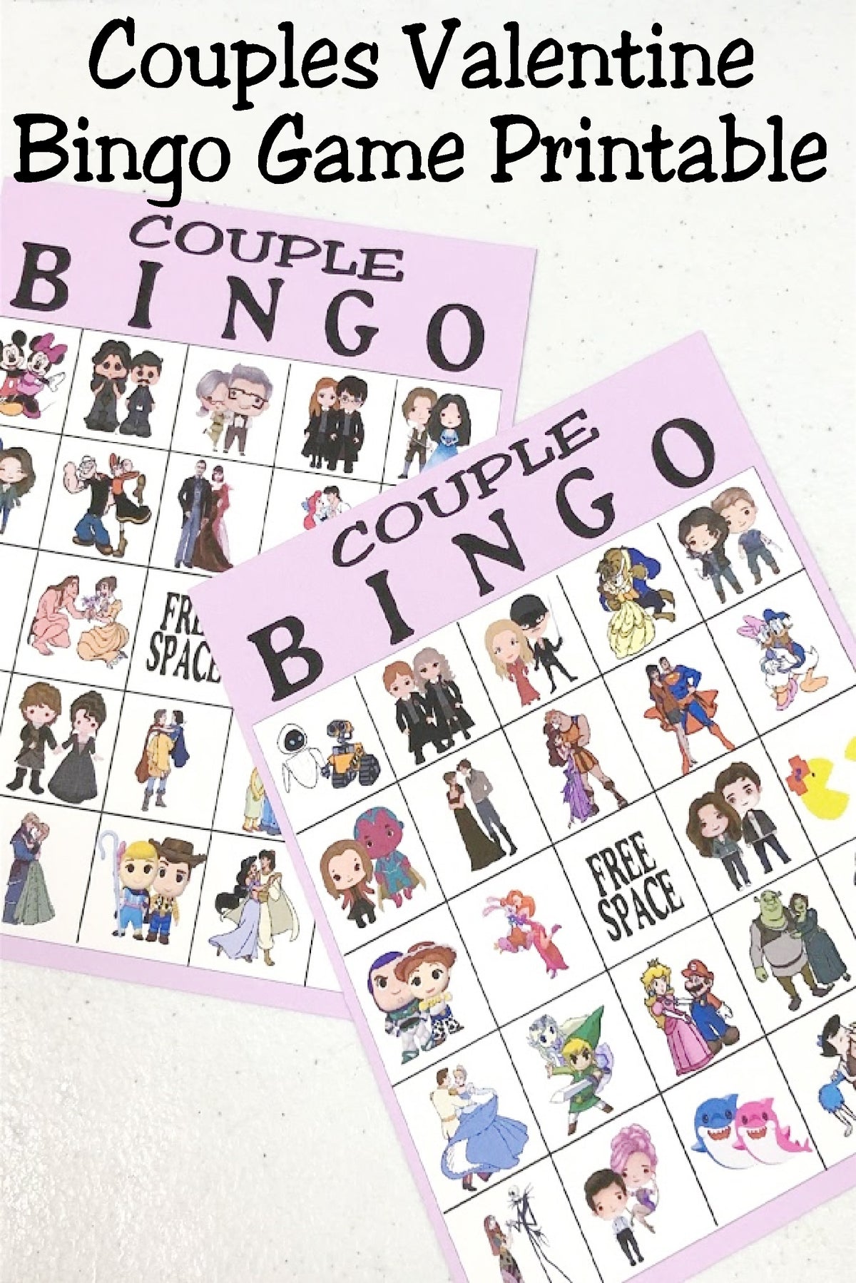 Celebrate Valentine's day with your favorite couples in this printable bingo game that you can make and play at home today. Featuring your favorite fictional couples such as Beauty and the Beast, Fred and Wilma Flinstone, Jamie and Claire Fraser, and many more, you're Valentine party will be fun as you play with and talk about your favorite couples.