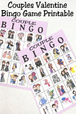 Celebrate Valentine's day with your favorite couples in this printable bingo game that you can make and play at home today.  Featuring your favorite fictional couples such as Beauty and the Beast, Fred and Wilma Flinstone, Jamie and Claire Fraser, and many more, you're Valentine party will be fun as you play with and talk about your favorite couples.