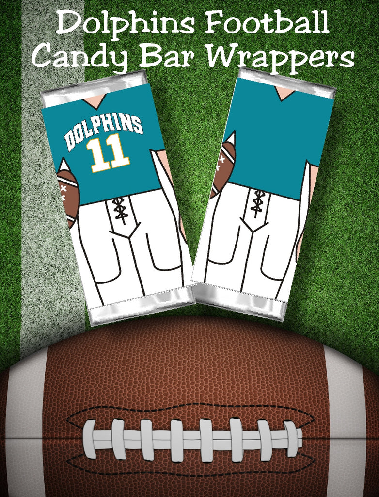 Dolphins Football Customizable and Printable Candy Bar Wrapper DIY