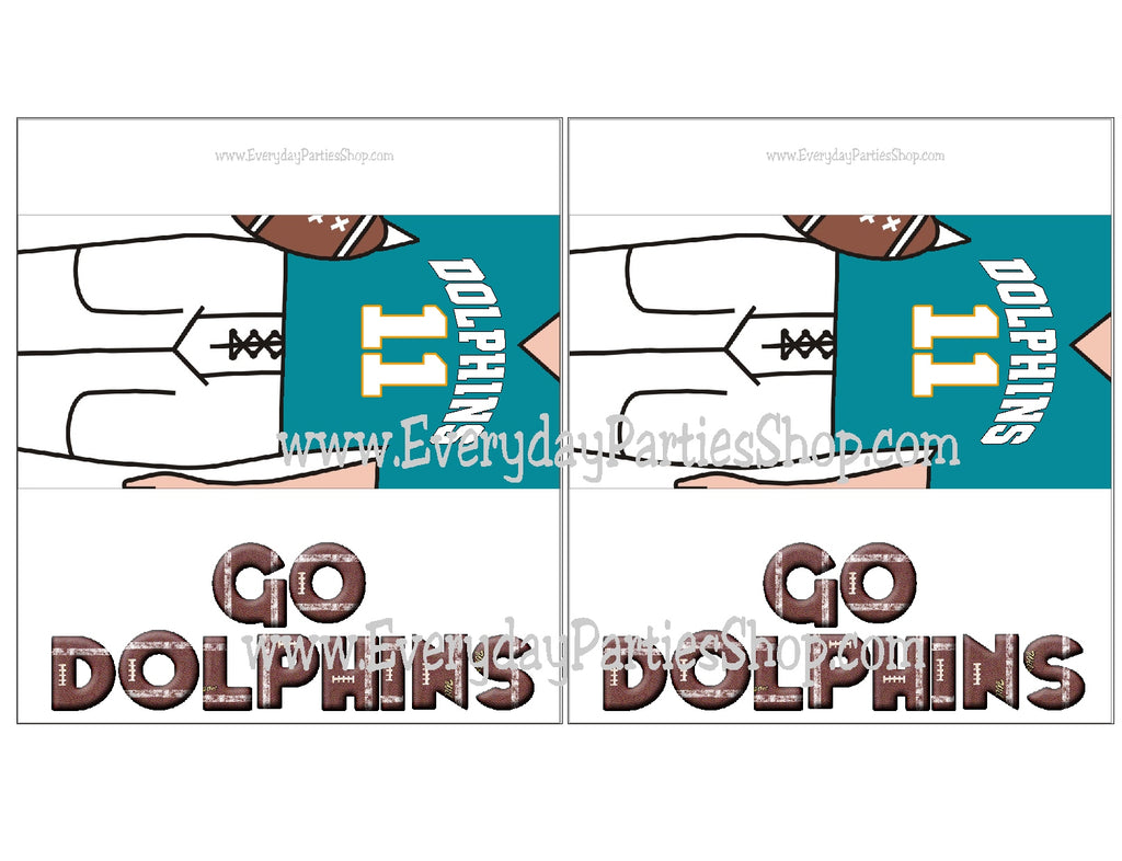 Dolphins Football Customizable and Printable Candy Bar Wrapper DIY