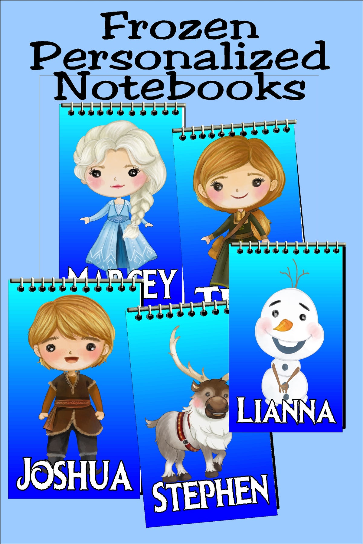 Bring the while gang to your Frozen party with these fun, personalized mini notebooks. These Notebooks make great party favors or treats at your party and are the perfect way to say thank you for coming #frozenparty #frozenpartyfavor