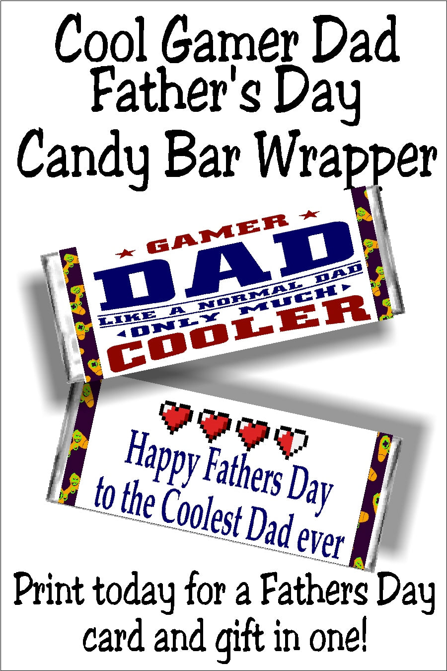 Gamer dads are the best! They will play and laugh all the while raiding, conquering, and while having a blast. This Fathers Day card and candy bar is the perfect gift and card in one for your gaming dad. It tells him how much he is loved while giving him a treat to keep his gaming going all night.