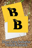 Black and Gold School Colors Monogram Graduation Printable Notecards