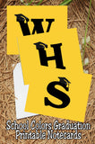 Black and Gold School Colors Monogram Graduation Printable Notecards