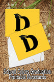 Black and Gold School Colors Monogram Graduation Printable Notecards