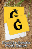 Black and Gold School Colors Monogram Graduation Printable Notecards
