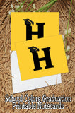 Black and Gold School Colors Monogram Graduation Printable Notecards