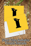 Black and Gold School Colors Monogram Graduation Printable Notecards
