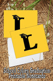 Black and Gold School Colors Monogram Graduation Printable Notecards