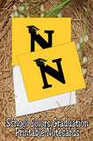 Black and Gold School Colors Monogram Graduation Printable Notecards