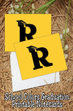 Black and Gold School Colors Monogram Graduation Printable Notecards