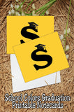 Black and Gold School Colors Monogram Graduation Printable Notecards