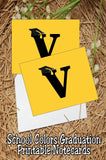 Black and Gold School Colors Monogram Graduation Printable Notecards