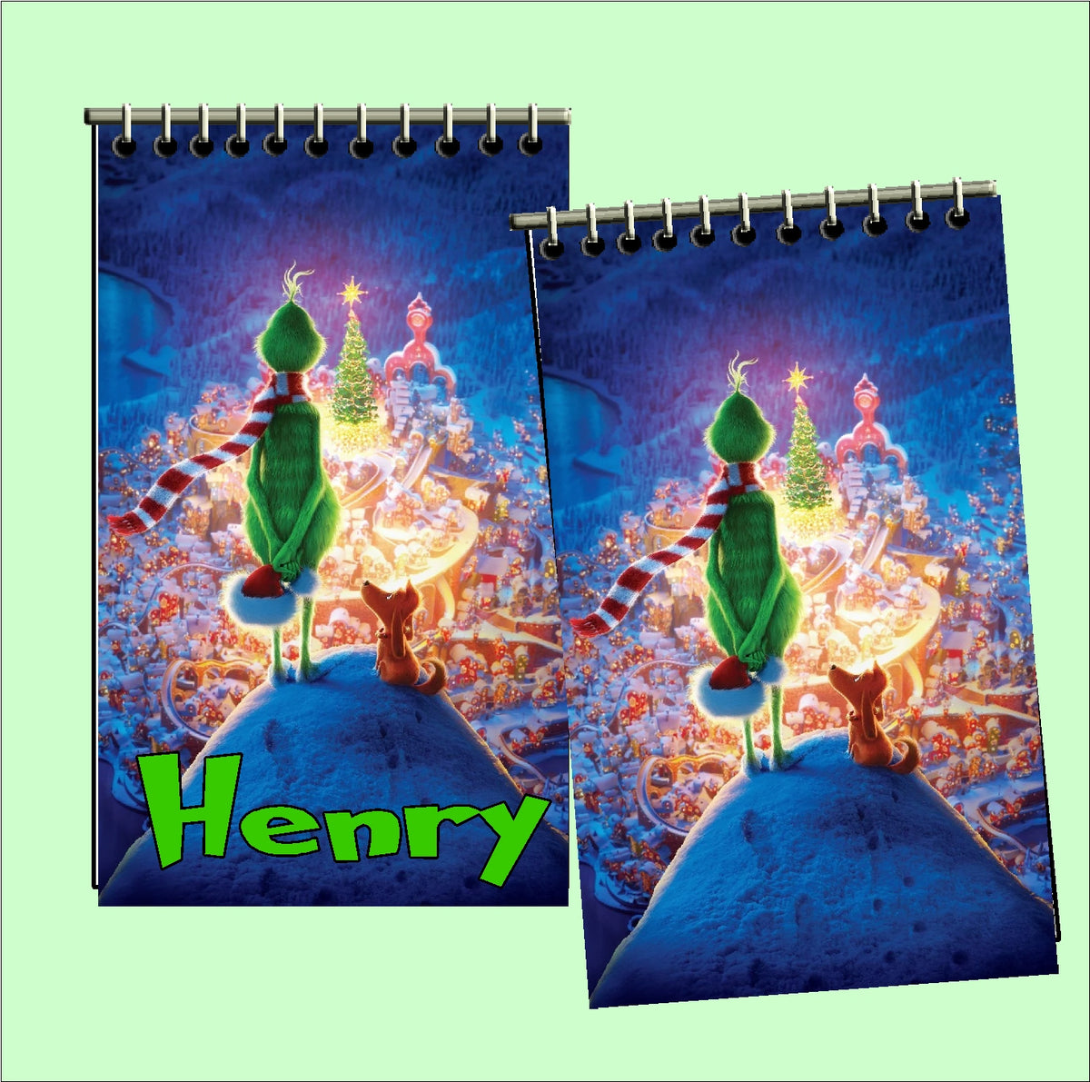 Christmas Grinch Personalized Stocking Stuffer Notebooks