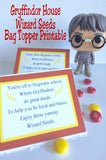 Show your house pride with these Gryffindor house Wizard Seeds. These printablebag toppers are perfect for a Harry Potter party and are a unique and fun party favor.
