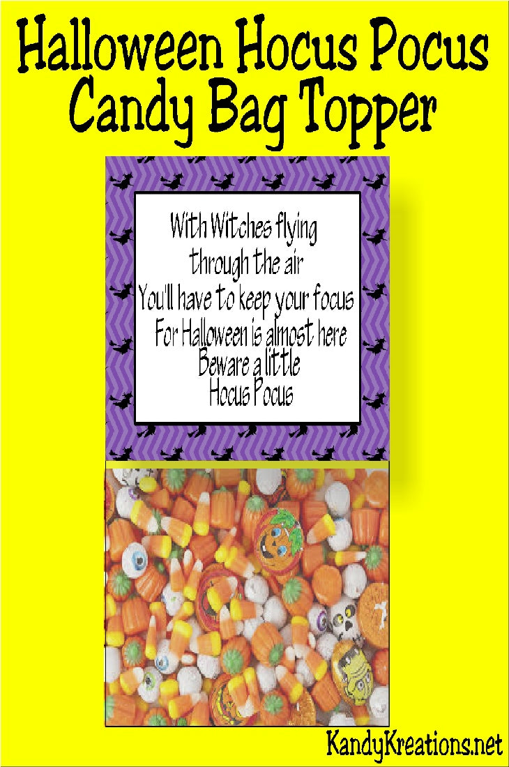 Celebrate Halloween with this fun Hocus Pocus Party bag topper printable. Topper is a fun way to add a party favor or dessert to your Witch Party this Halloween. Print and enjoy today.