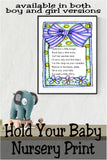 Hold him/her a little longer, Rock him/her a little more, Tell him/her another story (You've only told him/her four.) Let him/her sleep on your shoulder, Rejoice in his/her happy smile, He/She is only your baby For such a little while