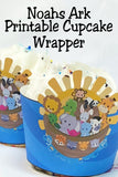 Turn store bought cupcakes into party masterpieces with these fun printable Noah's Ark cupcake wrappers.  You get all the excitement and fun of a great party decoration without any stressful work.