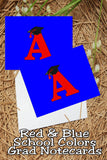 Blue and Red School Colors Monogram Graduation Printable Notecards