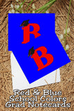 Blue and Red School Colors Monogram Graduation Printable Notecards