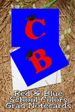 Blue and Red School Colors Monogram Graduation Printable Notecards