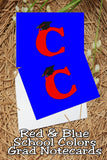 Blue and Red School Colors Monogram Graduation Printable Notecards